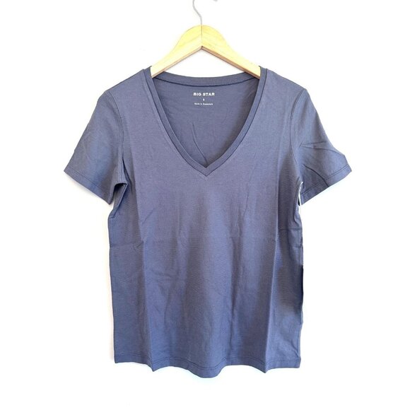 Big Star Tops - Big Star Shirt Womens SMALL Grey Vneck Short Sleeve Casual Pima Cotton $48 NWT
